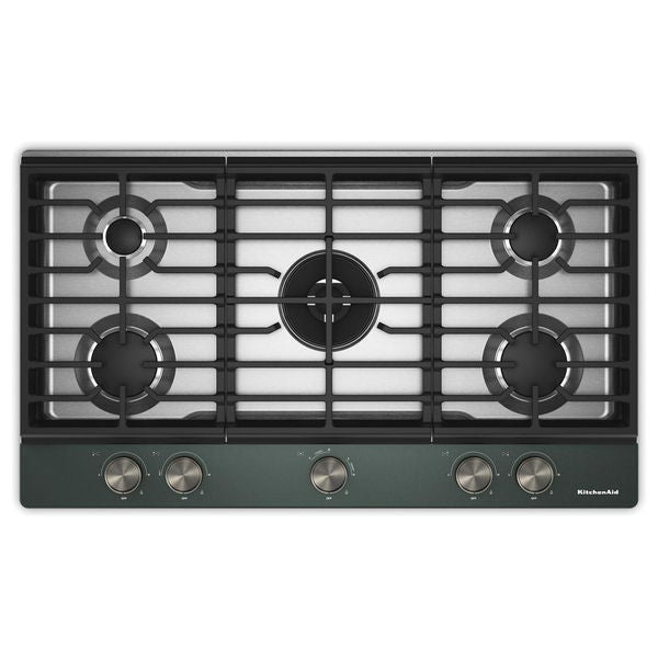 KitchenAid 36" Gas Cooktop With 5 Burners And Integrated Wok Grate, 20000 BTU Professional Dual Ring Burner - Juniper