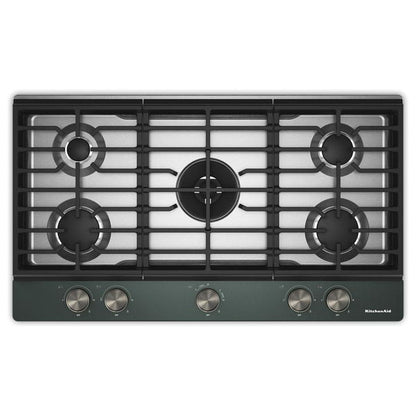 KitchenAid 36" Gas Cooktop With 5 Burners And Integrated Wok Grate, 20000 BTU Professional Dual Ring Burner - Juniper