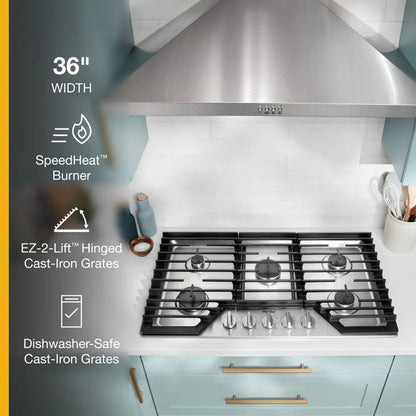 36" Gas Cooktop With 5 Burners And Ez-2-Lift Hinged Cast-Iron Grates