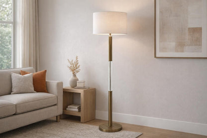 Golden Brilliance Metal & Seeded Crystal Floor Lamp With Night Light - Matte Golden Bronze