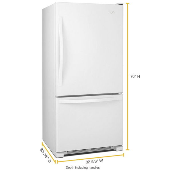 33" Wide Bottom-Freezer Refrigerator With Spillguard Glass Shelves, 22 Cu. Ft. - White-On-White