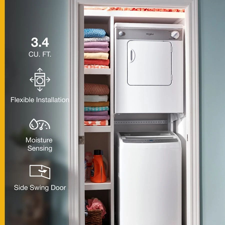 3.4 Cubic Feet Compact Front Load Dryer With Flexible Installation - White-On-White