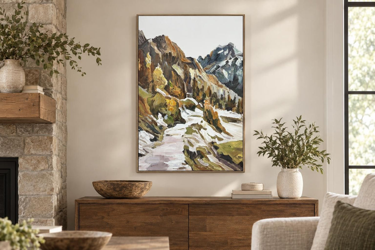 Ochre Alpine Passage I - 32 X 48 - Hand-Embellished Canvas In Frame - Ochre