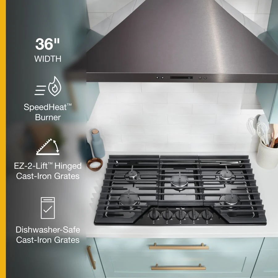 36" Gas Cooktop With Ez-2-Lift Hinged Cast-Iron Grates - Black Stainless