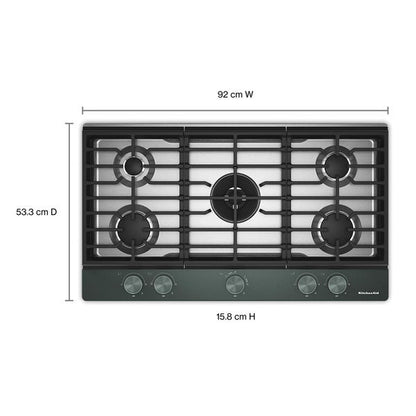 KitchenAid 36" Gas Cooktop With 5 Burners And Integrated Wok Grate, 20000 BTU Professional Dual Ring Burner - Juniper