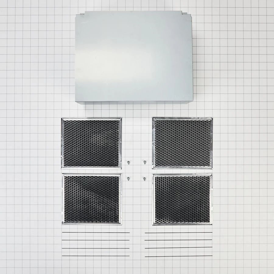 Range Hood Wall Recirculation Kit With 2 Charcoal Filters, 4 Clips, And A Deflector Damper - Silver