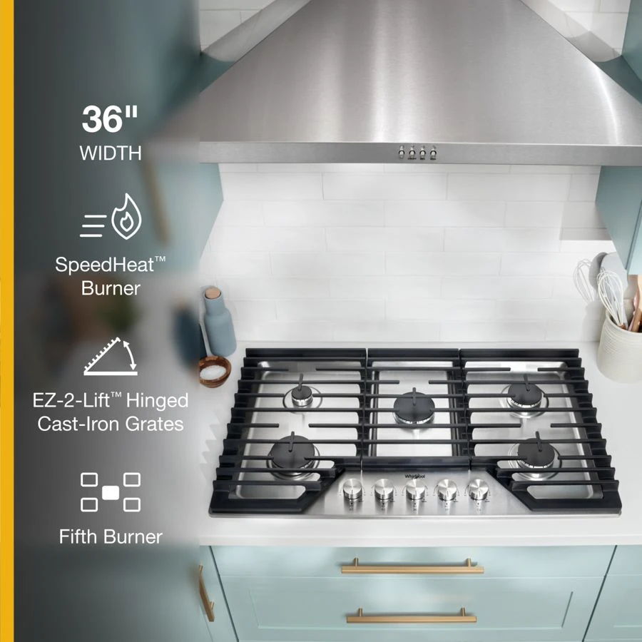 36" Gas Cooktop With 5 Burners And Ez-2-Lift Hinged Cast-Iron Grates - Stainless Steel