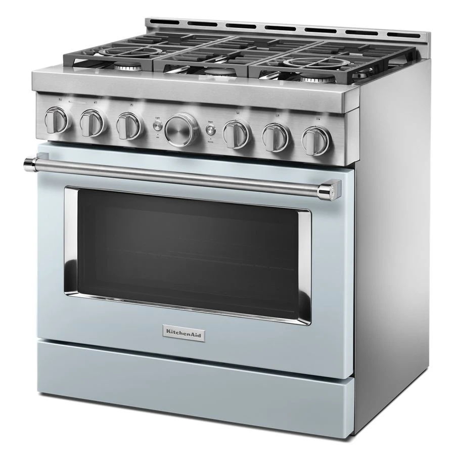 36'' Smart Commercial-Style Gas Range With 6 Burners - Misty Blue