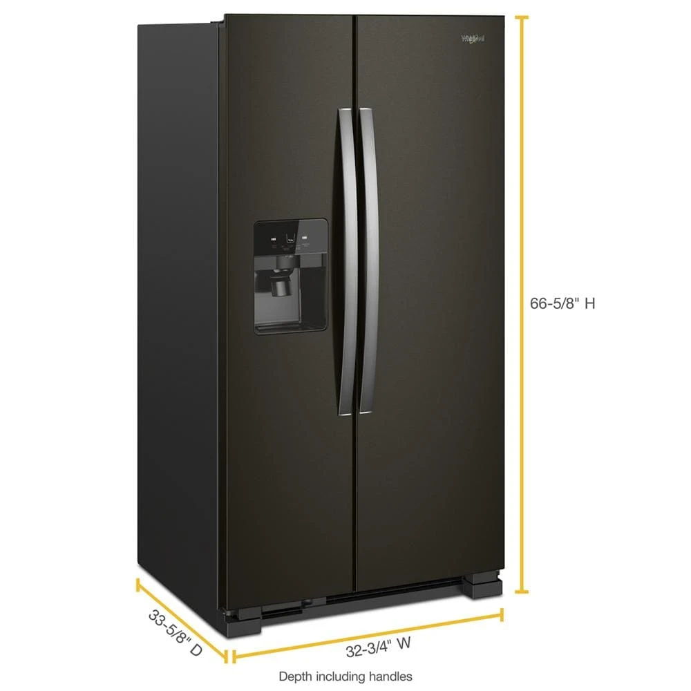 33" Wide Side-By-Side Refrigerator, 21 Cubic Feet, Frameless Glass Shelves
