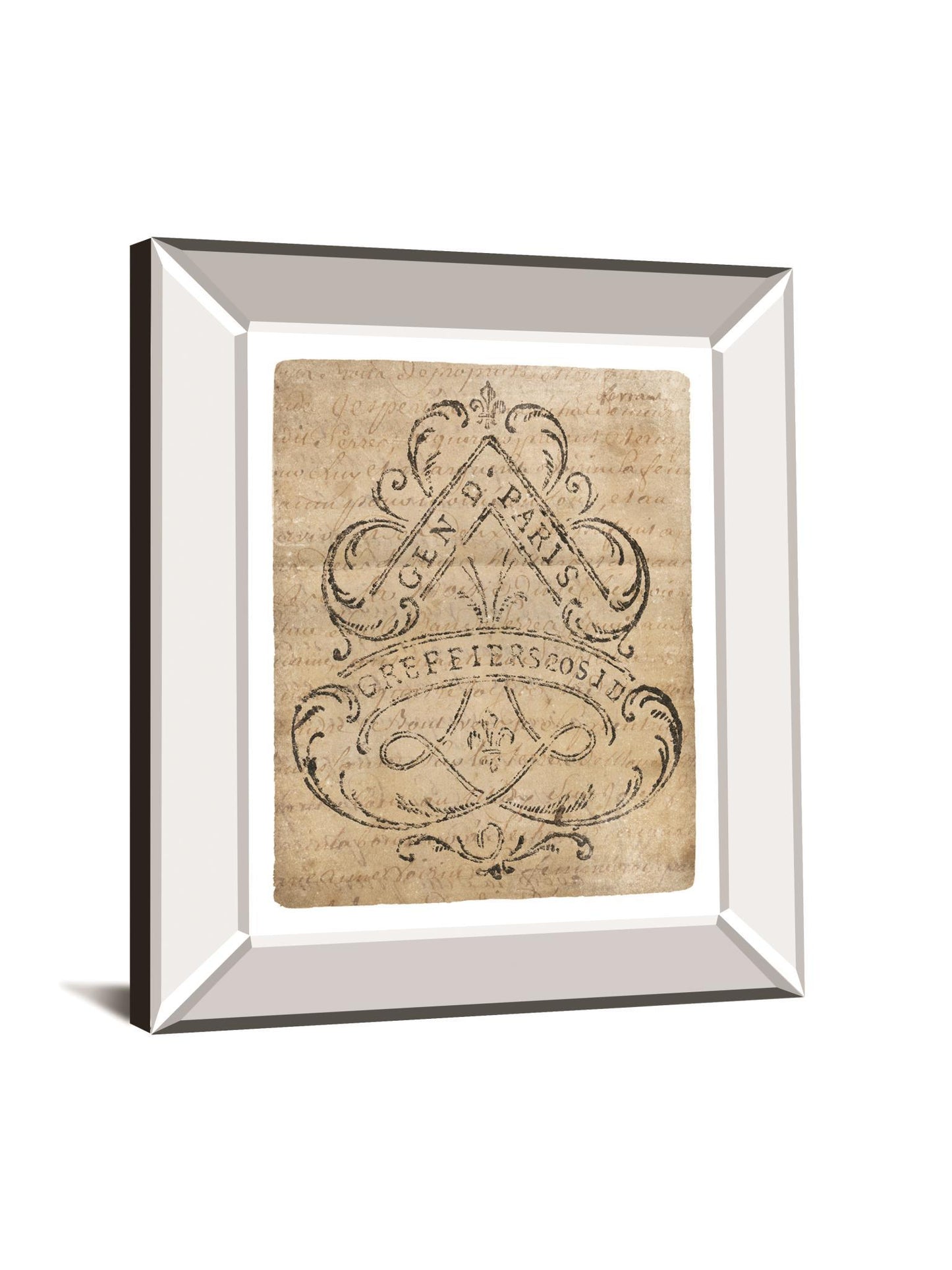 Letter Crest I Vintage V2 By Wild Apple Portfolio - Mirror Framed Print Wall Art - Beige
