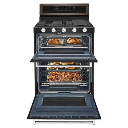 30" 5 Burner Gas Double Oven Convection Range - Black Stainless Steel With PrintShield Finish