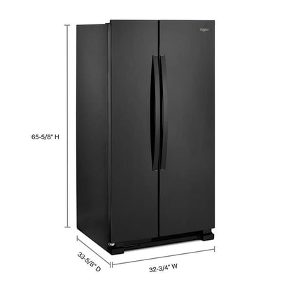33" Wide Side-By-Side Refrigerator, 22 Cubic Feet - Black