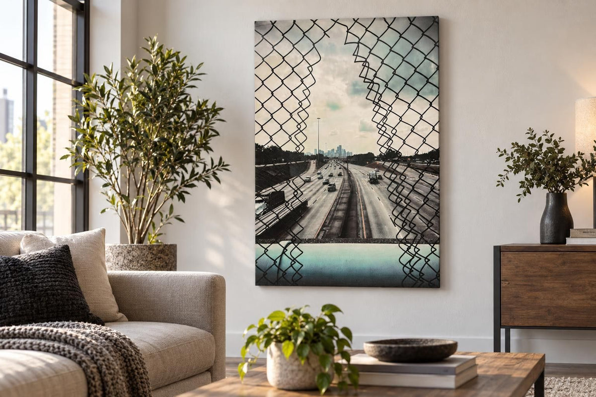 Beyond The Wire - 32 X 48 - High Gloss Wrapped Canvas - Gray