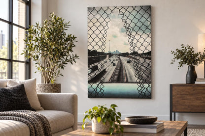 Beyond The Wire - 32 X 48 - High Gloss Wrapped Canvas - Gray