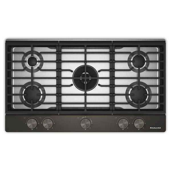 KitchenAid 36" Gas Cooktop With 5 Burners And Integrated Wok Grate - Black Ore