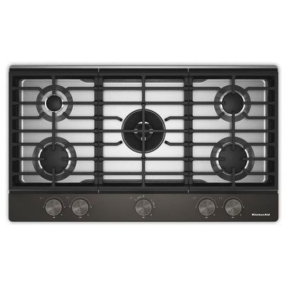 KitchenAid 36" Gas Cooktop With 5 Burners And Integrated Wok Grate - Black Ore