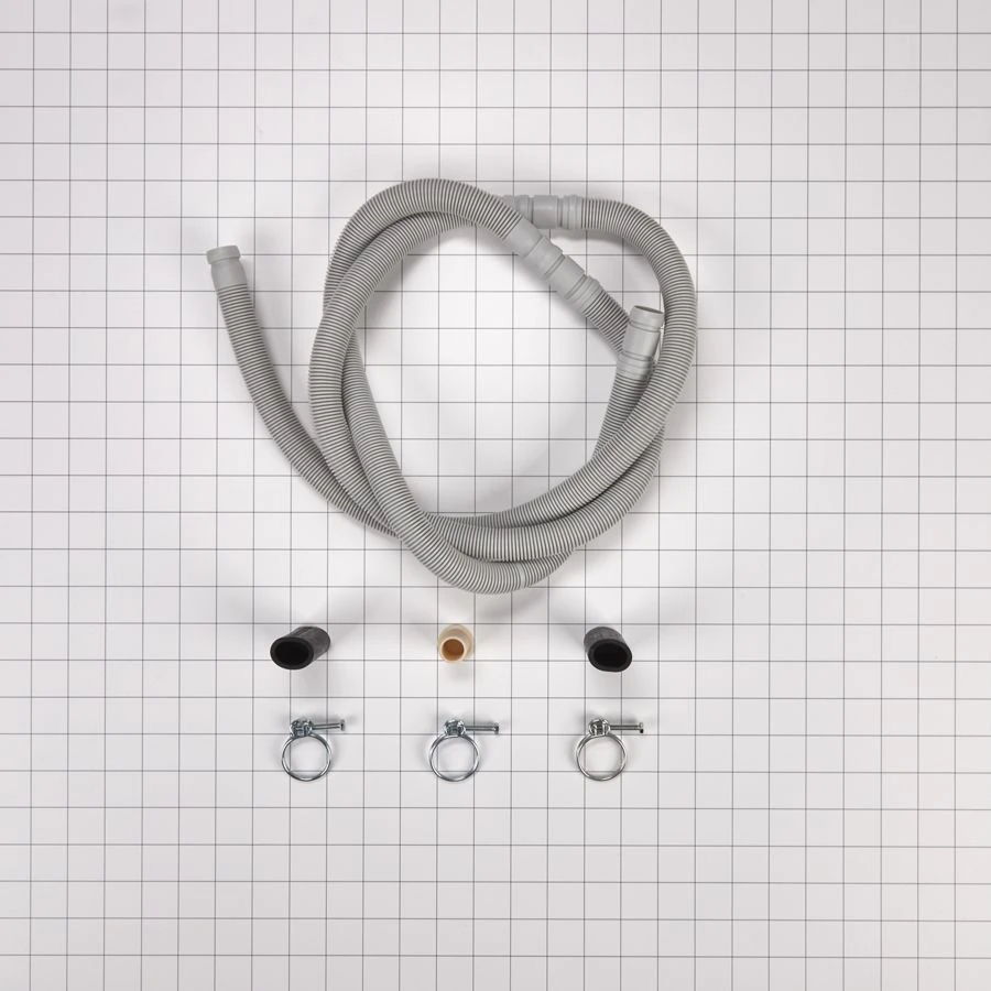 Dishwasher Drain Hose, Extends 100-150 Inches, With 3 Metal Wire Hose Clamps And 2 Molded Rubber Straight End Fittings - Gray
