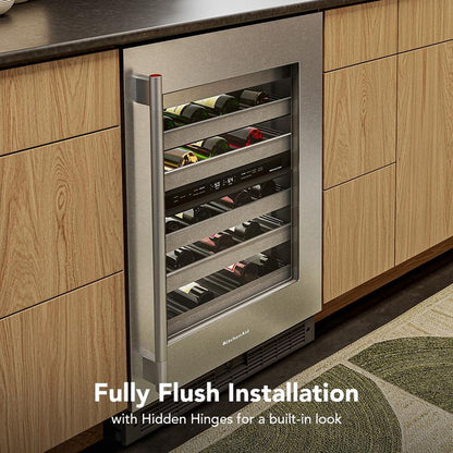 24" Undercounter Wine Cellar With Full-Extension Metal-Front Racks - Black Cabinet / Stainless Doors