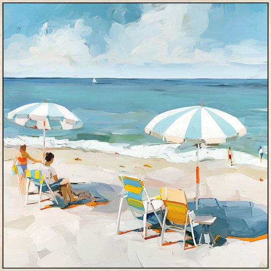 Seaside Umbrella View - 32" x 32" Framed Wall Art