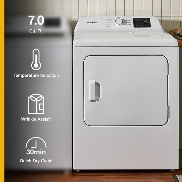 7.0 Cu. Ft. Electric Long Vent Dryer With Adaptive Dry - Vented Top Load Matching