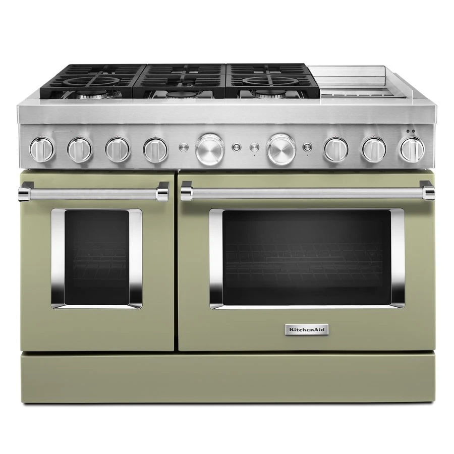 48'' Smart Commercial-Style Dual Fuel Range With Griddle - Avocado Cream