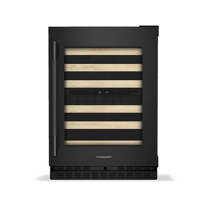 24" Undercounter Wine Cellar With Full-Extension Wood-Front Racks, Backlit Touch Controls - Black Ore
