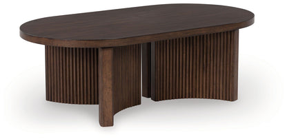 Korestone - Oval Cocktail Table - Dark Brown