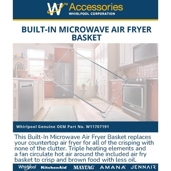 Built-In Microwave Air Fryer Basket - Stainless Steel For Models KMMF530/730P, WMMF7330/7530R, JMHF730/930R & KMBS724SPS (17 1/4" L X 10 1/2" W X 1 1/2" H)