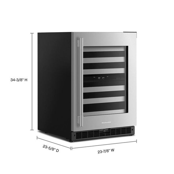 24" Undercounter Wine Cellar With Full-Extension Metal-Front Racks - Black Cabinet / Stainless Doors