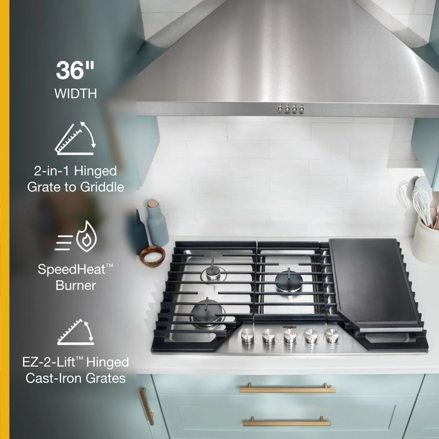 36" Gas Cooktop With 2-In-1 Hinged Grate To Griddle - Stainless Steel
