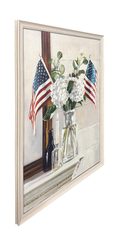 Patriotic Petals Hand-Embellished Canvas In Frame - Ivory / Brown