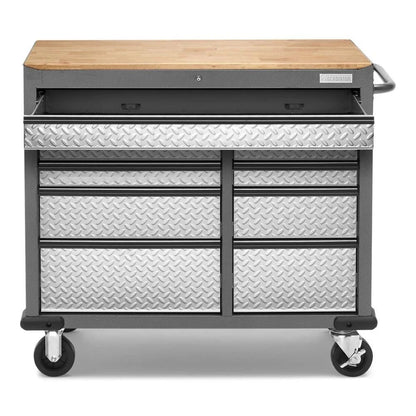 Premier 41" 9-drawer Mobile Tool Workbench With Solid Wood Top