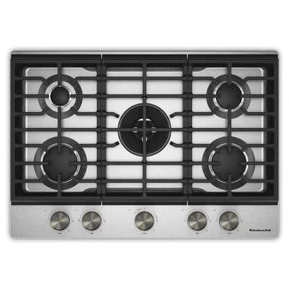 KitchenAid 30" Gas Cooktop With 5 Burners And Integrated Wok Grate, 17,000 BTU Professional Dual Ring Burner - Stainless Steel