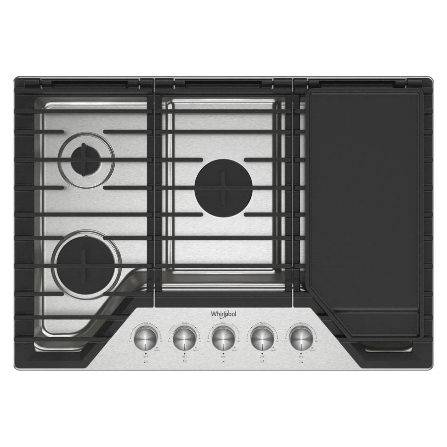 30" Gas Cooktop With 2-In-1 Hinged Grate To Griddle - Stainless Steel