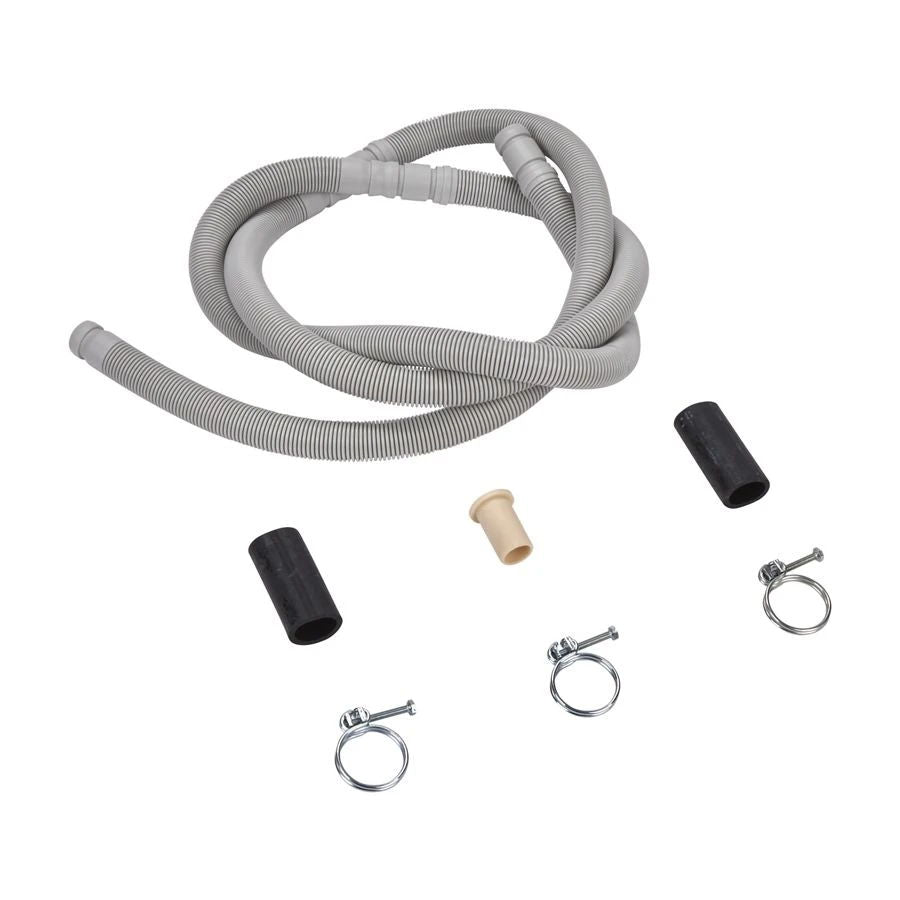 Dishwasher Drain Hose, Extends 100-150 Inches, With 3 Metal Wire Hose Clamps And 2 Molded Rubber Straight End Fittings - Gray