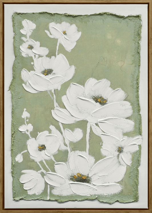 "Blossom Serenity I" Hand-Embellished Canvas In Frame - Green / White