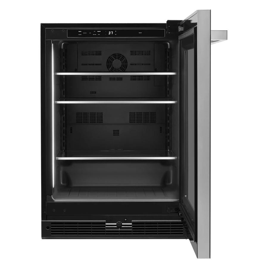 24" Noir Under Counter Glass Door Refrigerator, Right Swing