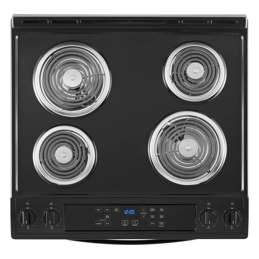 4.8 Cubic Feet Electric Range With Frozen Bake Technology And Adjustable Self-Clean Cycle - Black