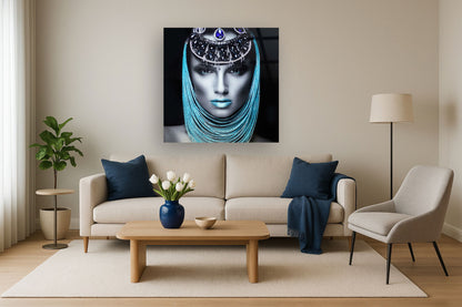 Temp Glass With Foil & Rhinestones - Lady Pharaoh - Blue