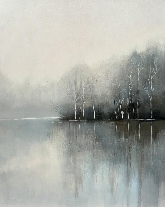 Foggy Lake I - Hand-painted Wrapped Canvas