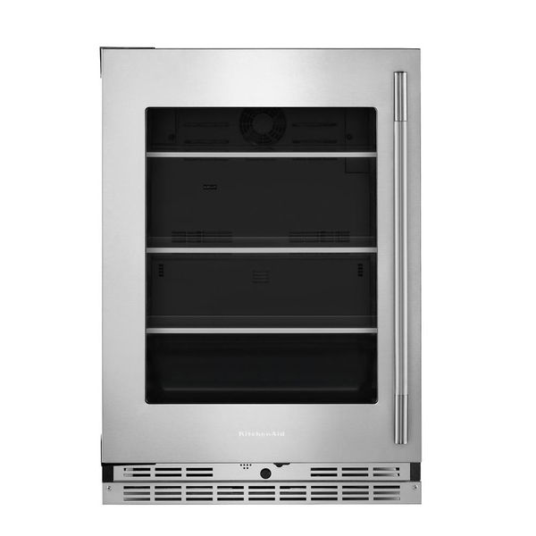 24" Undercounter Refrigerator With Glass Door And Shelves With Metallic Accents - PrintShield Stainless Finish
