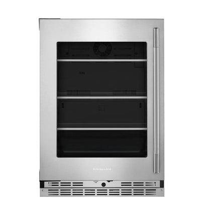 24" Undercounter Refrigerator With Glass Door And Shelves With Metallic Accents - PrintShield Stainless Finish