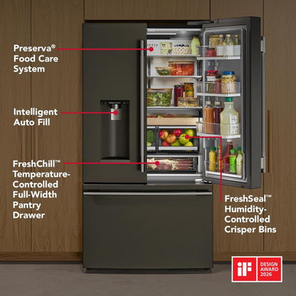 Counter-Depth French Door Refrigerator With Intelligent Auto Fill, Dual Ice - Black Ore