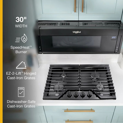 30" Gas Cooktop With Ez-2-Lift Hinged Cast-Iron Grates - Black Stainless