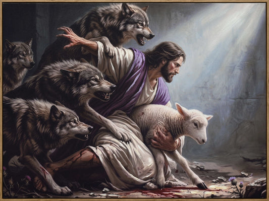 Refuge In His Arms - 48 X 36 - Hand-Embellished Canvas In Frame - Gray, White, Purple