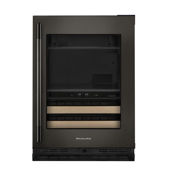 24" Beverage Center With Glass Door And Wood-Front Racks - Black Ore