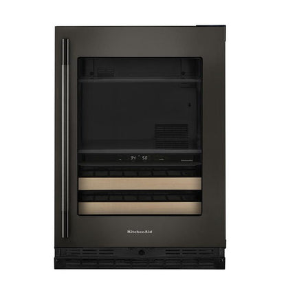 24" Beverage Center With Glass Door And Wood-Front Racks - Black Ore