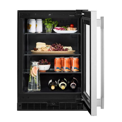 24" Undercounter Refrigerator With Glass Door - Black Cabinet / Stainless Doors