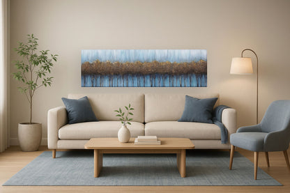 Amber Grove Mist - 20" x 71" Framed Wall Art - Blue