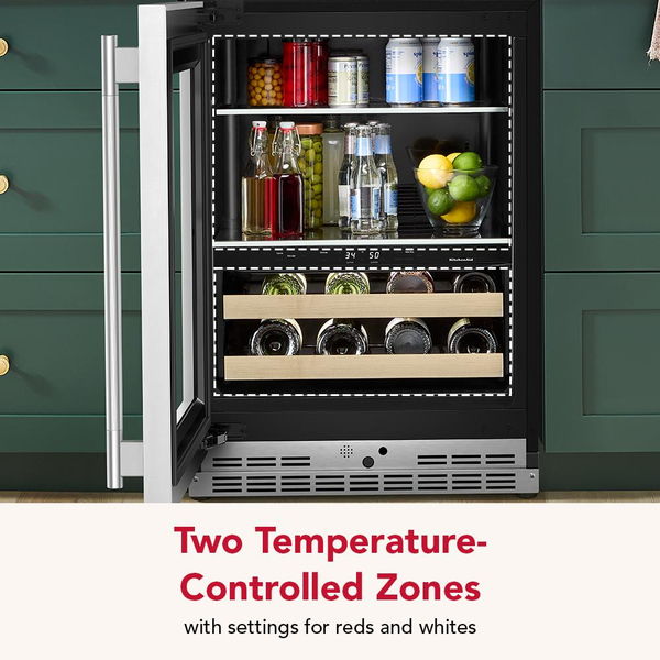 24" Beverage Center With Glass Door And Wood-Front Racks, Motion-Activated LED Lighting - Black Ore
